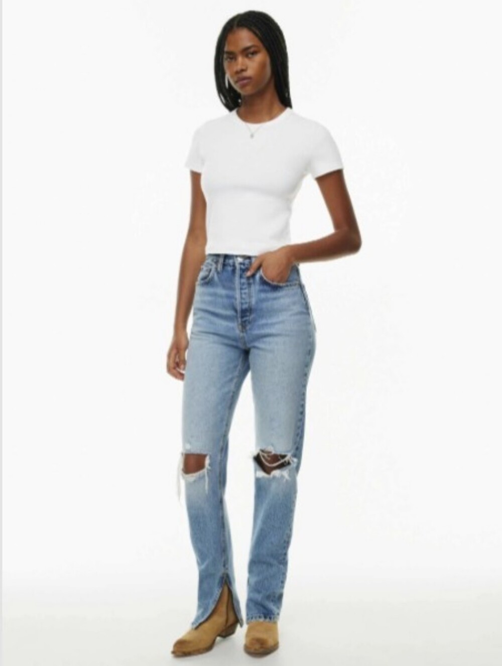 Aritzia RE/DONE NWT Super High Drainpipe Womens Jeans 31 Distressed Zipper Ankle